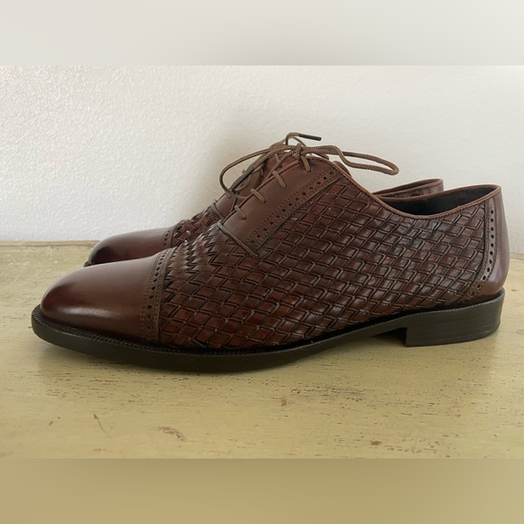 Bragano Cole Haan Made in Italy Woven Cap Toe Oxford Shoes in Brown Size 10 - Picture 2 of 7